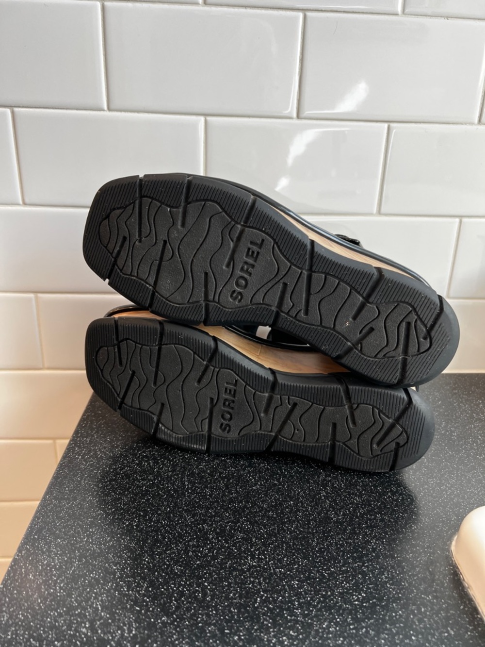 Sorel Black Strappy Wedge Sandals - Picture 8 of 9